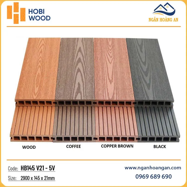 Sàn Gỗ Nhựa Ngoài Trời 5 Lỗ Vuông Hobiwood HB145V21-5V